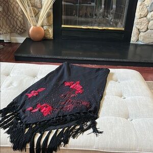 Sue Wong Vintage Black Red Tassel Beaded Midi Skirt Size 6